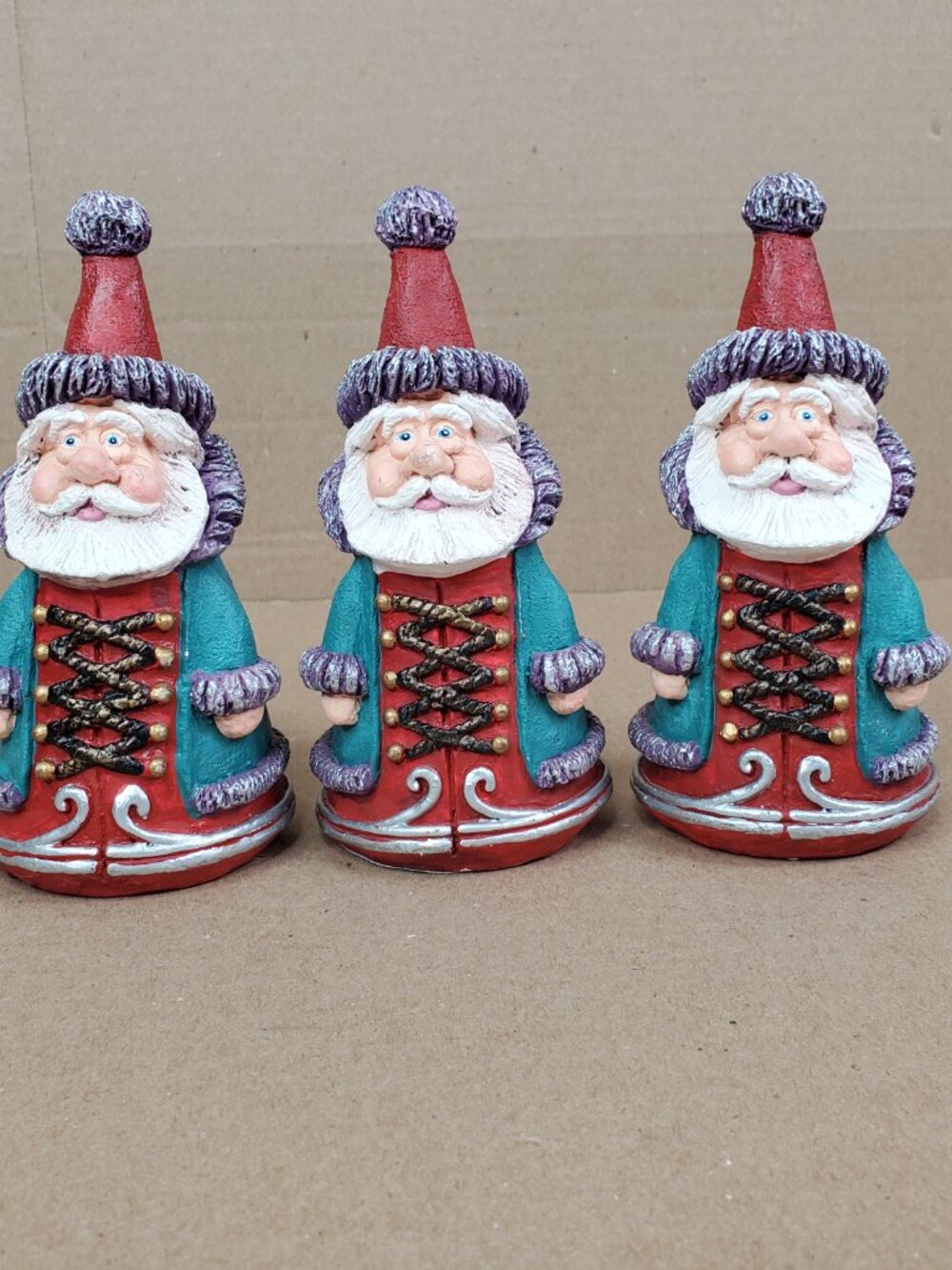 Pete Apsit 1993 Santa Clause Holiday Decor Figurine Teal Coat Purple Texture Hem